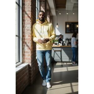 Adidas Men’s Essentials Big Logo Fleece Hoodie Almost Yellow Size Large